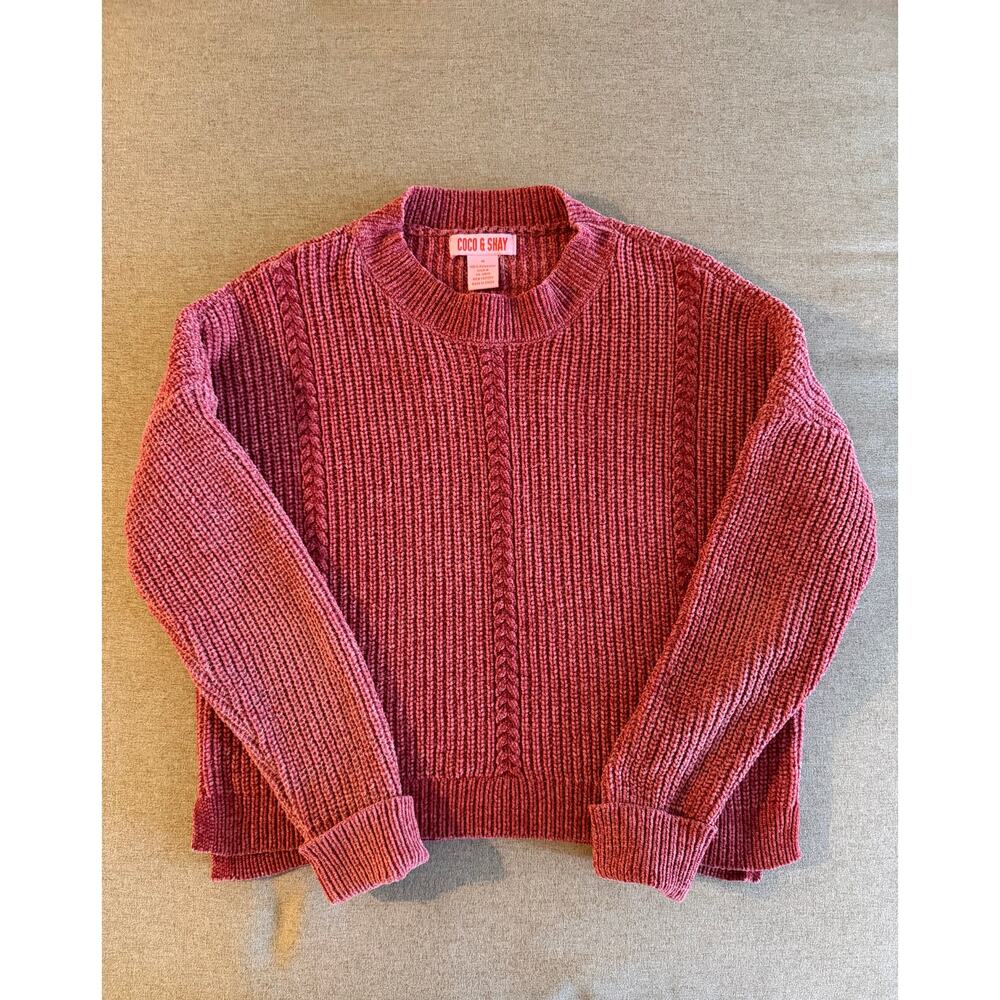 Coco & Shay Rose Pink Chenille Cable Knit Sweater - Size M - Soft & Cozy